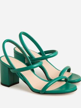 J. Crew Lucie slingback block-heel sandals in leather brilliant kelly green 7.5